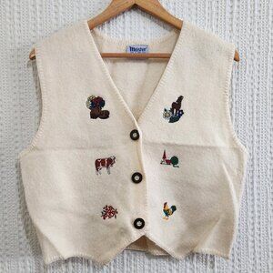 Vintage Cream Vest with Rustic Embroidery